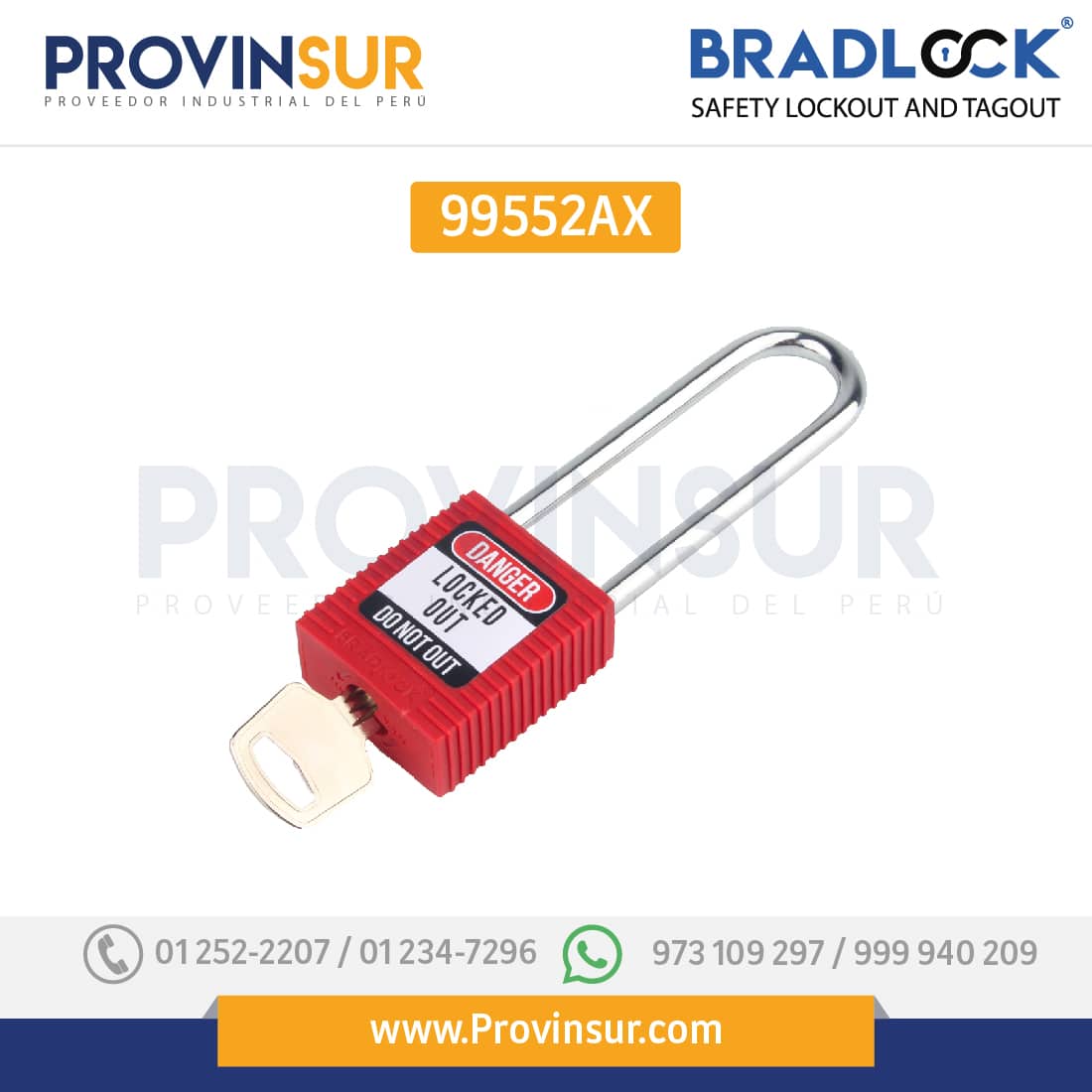 Candado De Bloqueo Rojo Con Arco Largo De Acero 3" 76MM 3 CANDADO DE BLOQUEO ROJO 3 99552AX BRADLOCK DISTRIBUIDOR IMPORTADOR MAYORISTA DISPOSITIVOS DE BLOQUEO 1