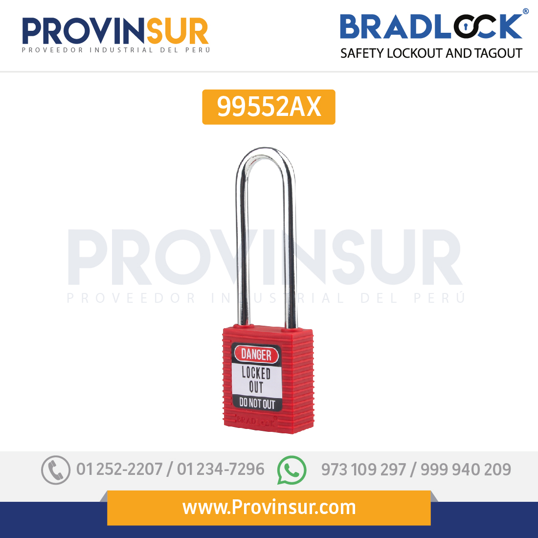 Candado De Bloqueo Rojo Con Arco Largo De Acero 3" 76MM 4 CANDADO DE BLOQUEO ROJO 3 99552AX BRADLOCK DISTRIBUIDOR IMPORTADOR MAYORISTA DISPOSITIVOS DE BLOQUEO 3