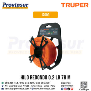 Hilo redondo para desbrozadora 2.4mm x 78 metros en tarjeta tipo carrete 17609 Truper