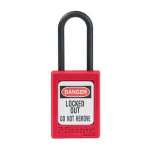 CANDADO DIELECTRICO DE 35MM DE ANCHO DE TERMOPLASTICO ZENEX CON ARCO DE NYLON DE 38MM S32RED MASTERLOCK