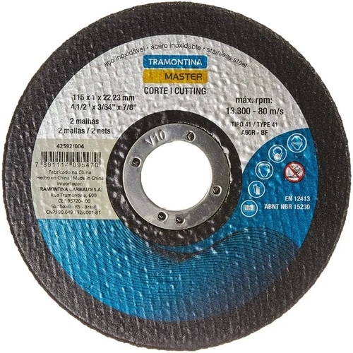DISCO DE CORTE FINO P/ ACERO 4 1/2 42592/004 TRAMONTINA 1 DISCO DE CORTE FINO P/ ACERO 4 1/2 42592/004 TRAMONTINA