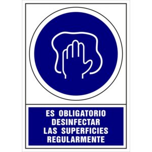 SEÑAL DE VINIL ES OBLIGATORIO DESINFECTAR LAS SUPERFICIES REGULARMENTE N°8