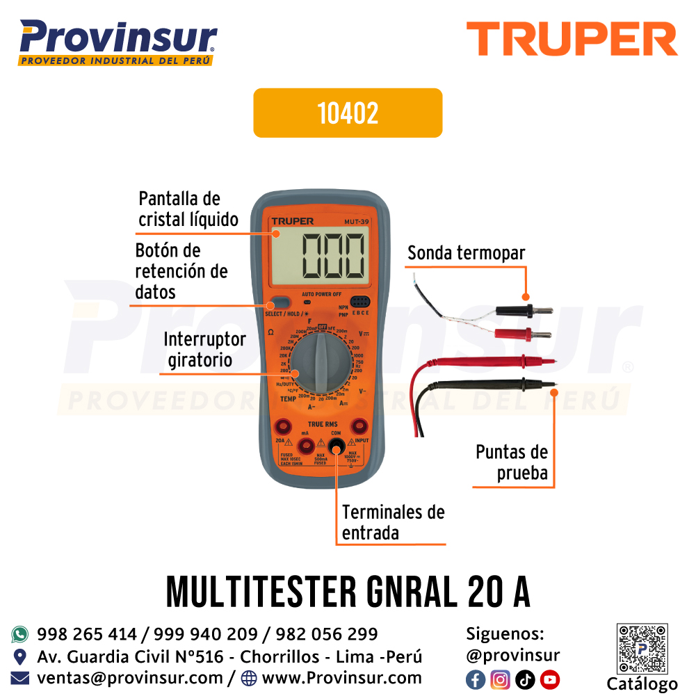Multímetro Digital Profesional con RMS Verdadero 10402 Truper 3 Multímetro Digital Profesional con RMS Verdadero 10402 Truper