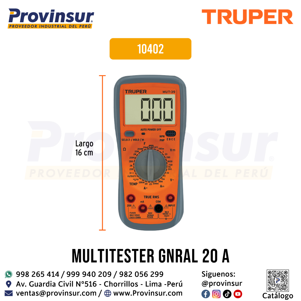 Multímetro Digital Profesional con RMS Verdadero 10402 Truper 2 Multímetro Digital Profesional con RMS Verdadero 10402 Truper