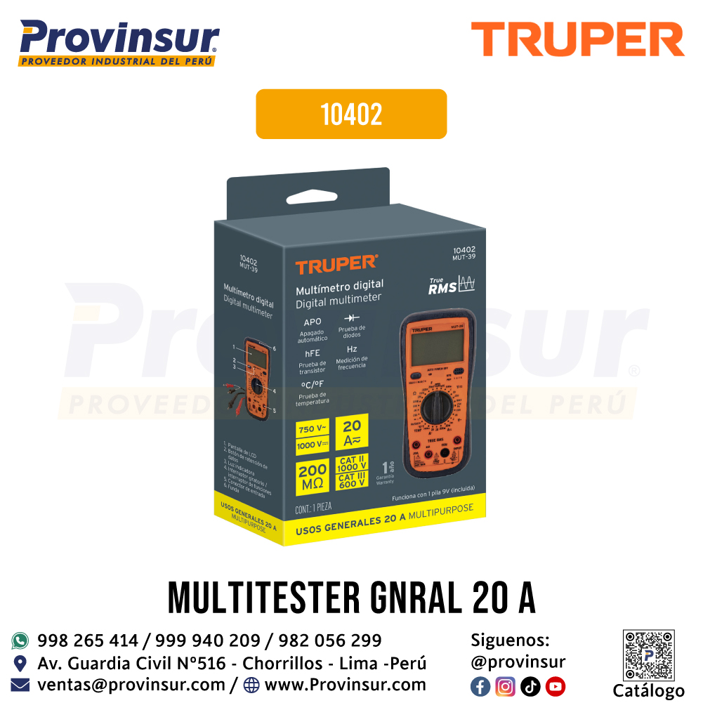 Multímetro Digital Profesional con RMS Verdadero 10402 Truper 5 Multímetro Digital Profesional con RMS Verdadero 10402 Truper
