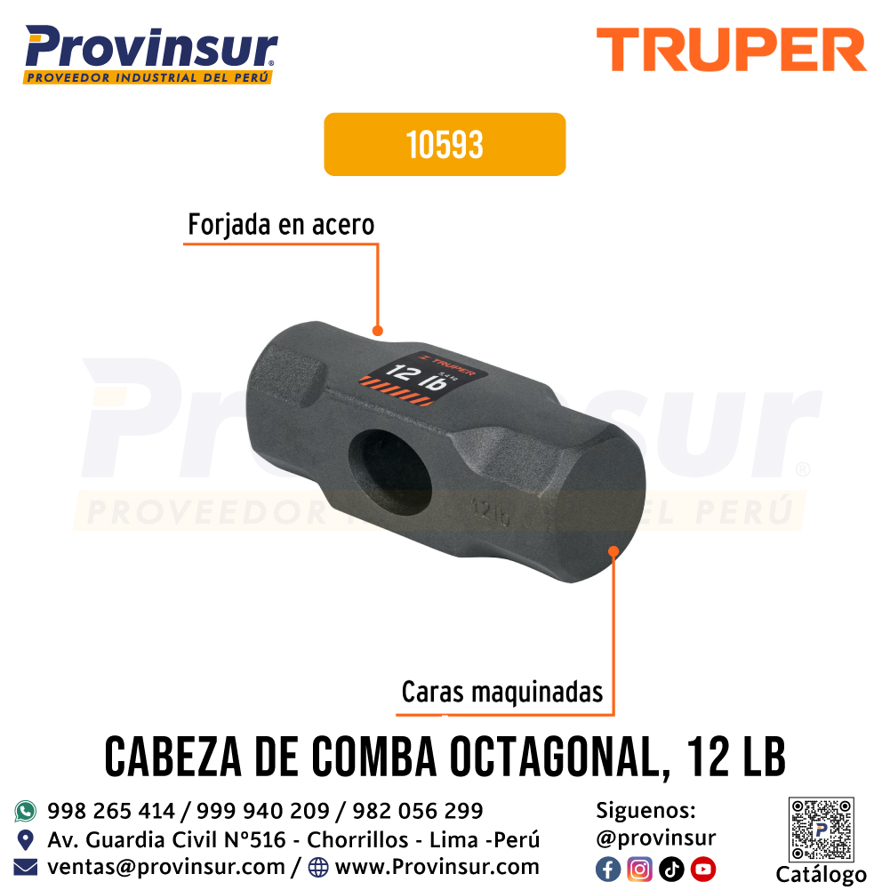 Cabeza de Comba Octagonal 12 lb 10593 Truper 2 Cabeza de Comba Octagonal 12 lb 10593 Truper