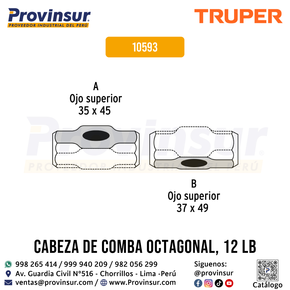 Cabeza de Comba Octagonal 12 lb 10593 Truper 3 Cabeza de Comba Octagonal 12 lb 10593 Truper
