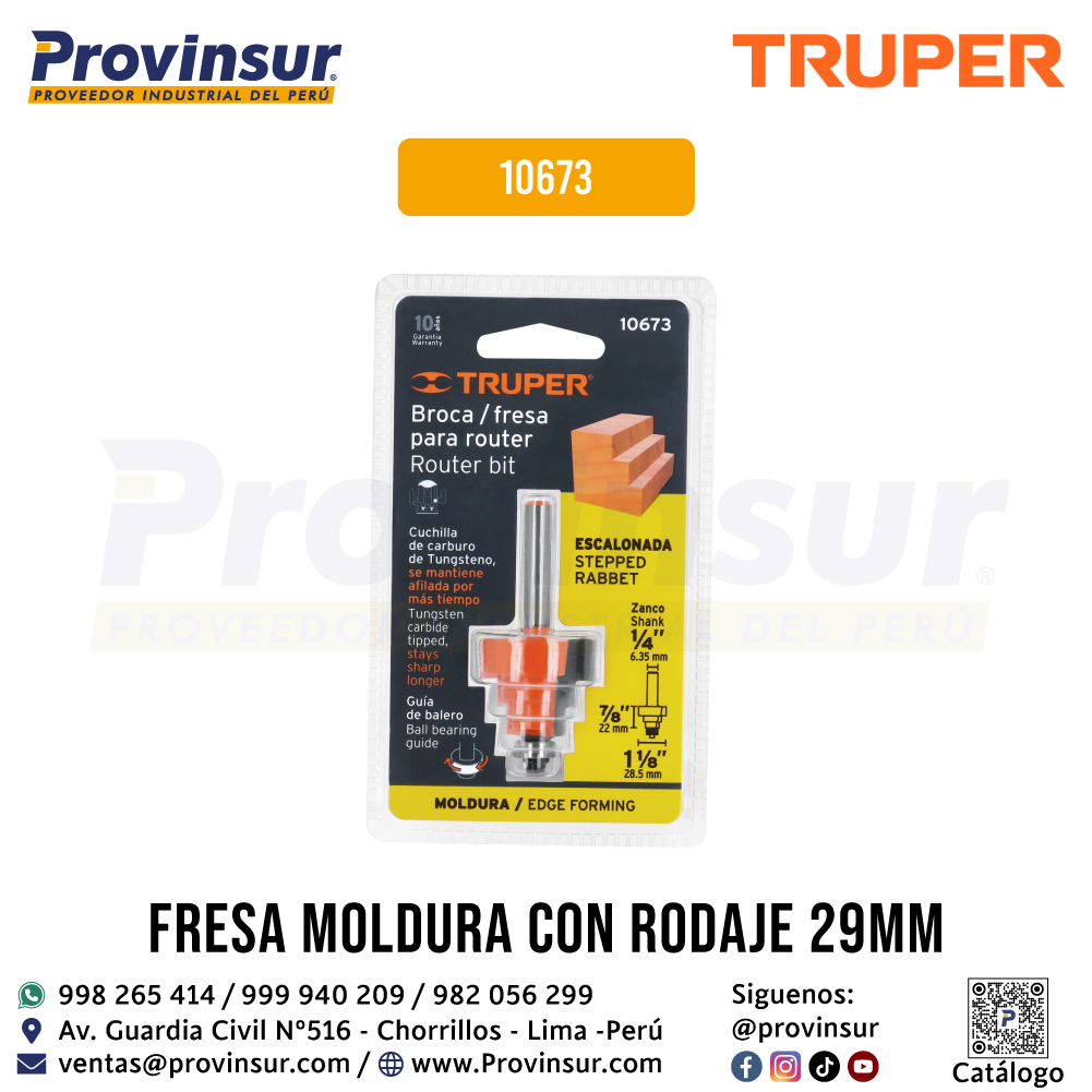 Broca para Router Escalonada 1-1/8'' con Balero 10673 Truper 4 Broca para Router Escalonada 1-1/8'' con Balero 10673 Truper