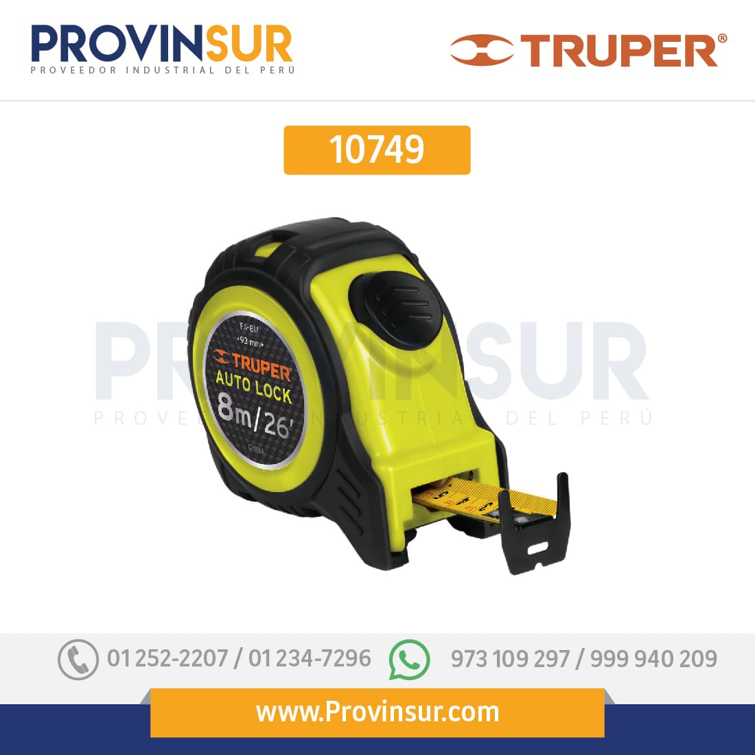 Flexómetro Auto Lock, 8 m, cinta 25 mm 10749 Truper 1 Flexómetro Auto Lock, 8 m, cinta 25 mm 10749 Truper