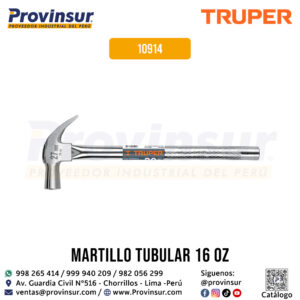 Martillo Cabeza Cónica 27 mm Uña Curva Mango Tubular 10914 Truper