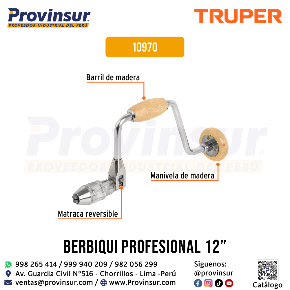 Berbiquí Profesional 12'' Perilla de Madera 10970 Truper 3 Berbiquí Profesional 12'' Perilla de Madera 10970 Truper