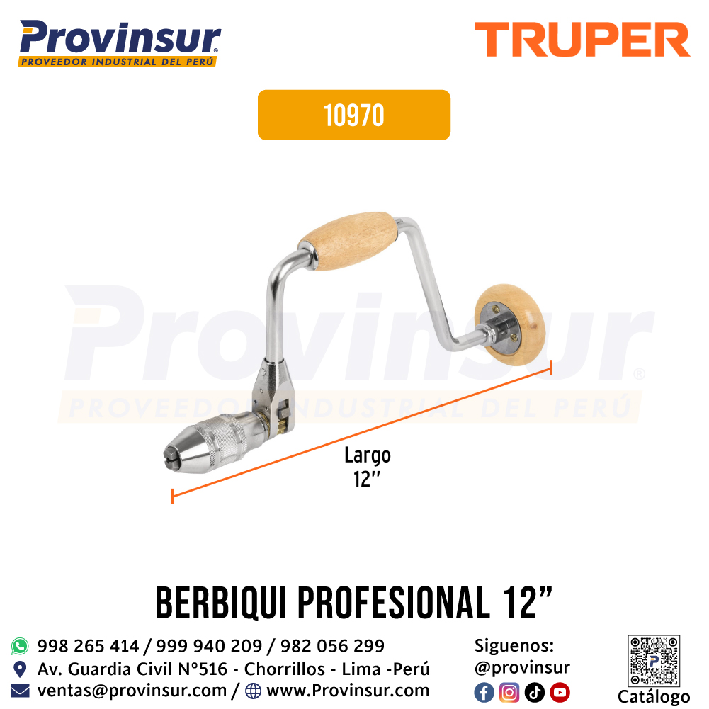 Berbiquí Profesional 12'' Perilla de Madera 10970 Truper 2 Berbiquí Profesional 12'' Perilla de Madera 10970 Truper
