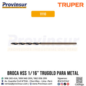 Broca HSS 1/16'' Trugold para Metal 11110 Truper
