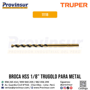 Broca HSS 1/8'' Trugold para Metal 11118 Truper