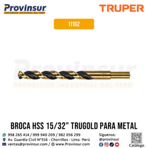 Broca de Alta Velocidad HSS de 15/32'' Trugold para Metal 11162 Truper