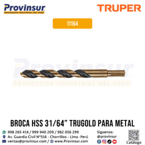 Broca de alta velocidad HSS de 31/64 pulgadas Trugold para metal 11164 Truper