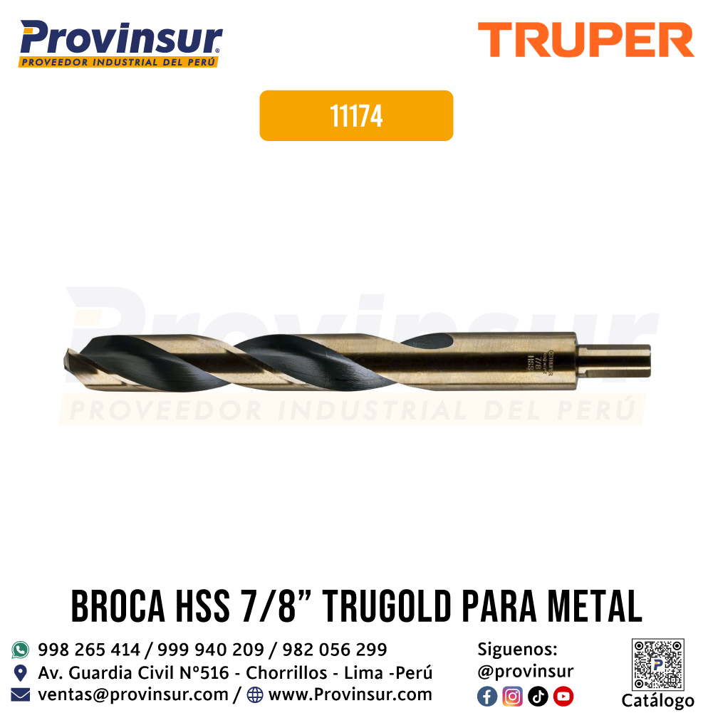 Broca de Alta Velocidad HSS de 7/8 Pulgadas Trugold para Metal 11174 Truper 1 Broca de alta velocidad HSS de 7/8 pulgadas Trugold para metal 11174 Truper