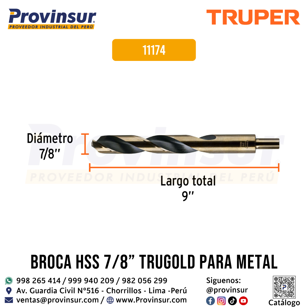 Broca de Alta Velocidad HSS de 7/8 Pulgadas Trugold para Metal 11174 Truper 2 Broca de alta velocidad HSS de 7/8 pulgadas Trugold para metal 11174 Truper