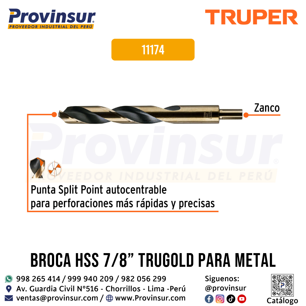Broca de Alta Velocidad HSS de 7/8 Pulgadas Trugold para Metal 11174 Truper 3 Broca de alta velocidad HSS de 7/8 pulgadas Trugold para metal 11174 Truper