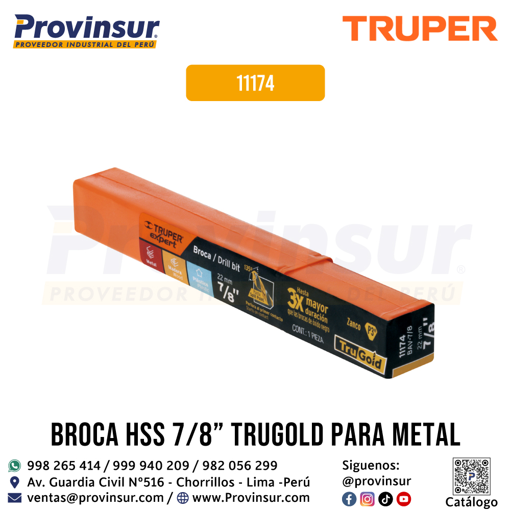 Broca de Alta Velocidad HSS de 7/8 Pulgadas Trugold para Metal 11174 Truper 4 Broca de alta velocidad HSS de 7/8 pulgadas Trugold para metal 11174 Truper