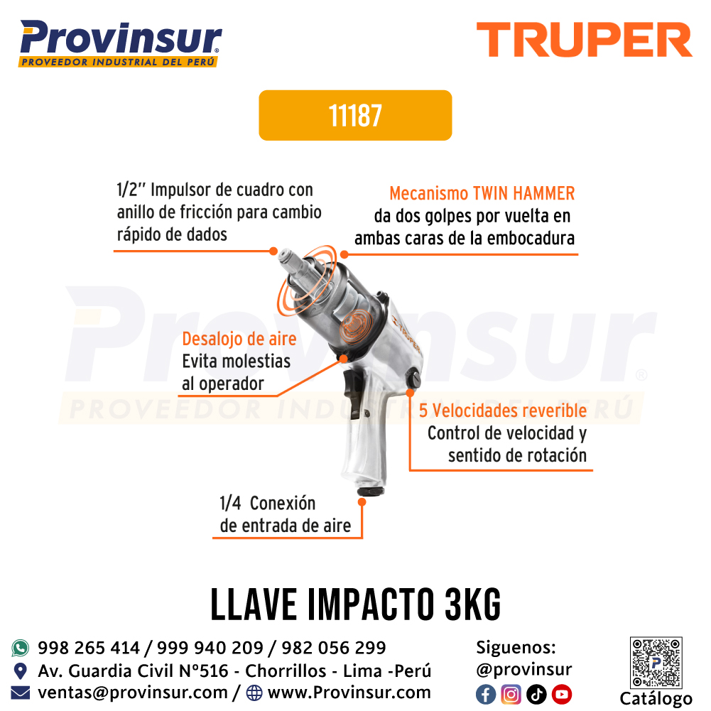 Pistola de Impacto Neumática de 1/2 Pulgadas Industrial 11187 Truper 3 Pistola de impacto neumática de 1/2 pulgadas industrial 11187 Truper