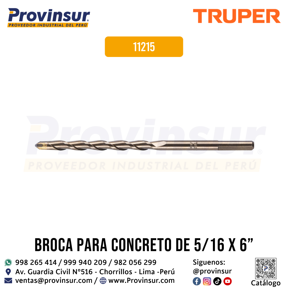Broca para Concreto de 5/16 x 6 Pulgadas 11215 Truper 1 Broca para concreto de 5/16 x 6 pulgadas 11215 Truper