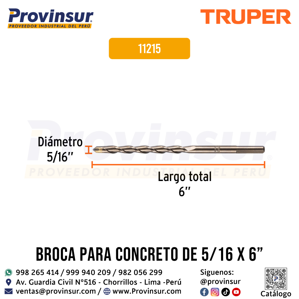 Broca para Concreto de 5/16 x 6 Pulgadas 11215 Truper 2 Broca para concreto de 5/16 x 6 pulgadas 11215 Truper