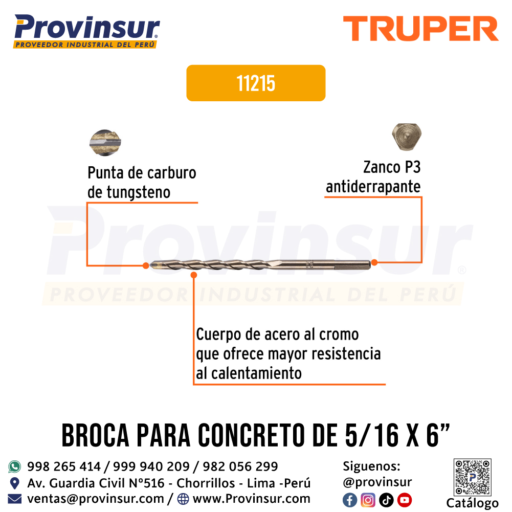 Broca para Concreto de 5/16 x 6 Pulgadas 11215 Truper 3 Broca para concreto de 5/16 x 6 pulgadas 11215 Truper
