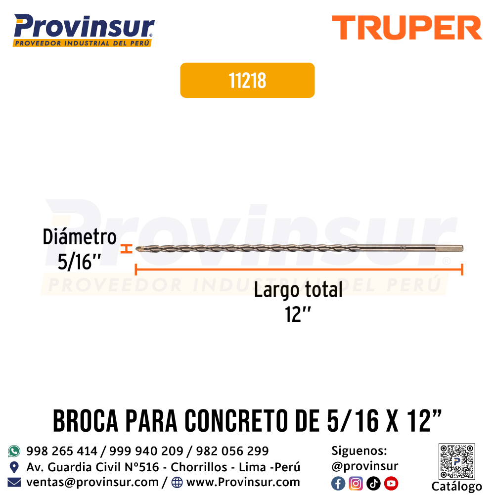 Broca para Concreto de 5/16 x 12 Pulgadas 11218 Truper 3 Broca para concreto de 5/16 x 12 pulgadas 11218 Truper