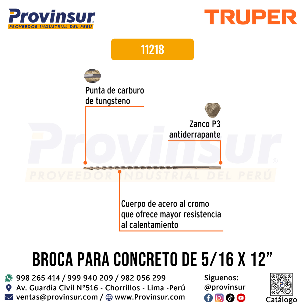 Broca para Concreto de 5/16 x 12 Pulgadas 11218 Truper 2 Broca para concreto de 5/16 x 12 pulgadas 11218 Truper