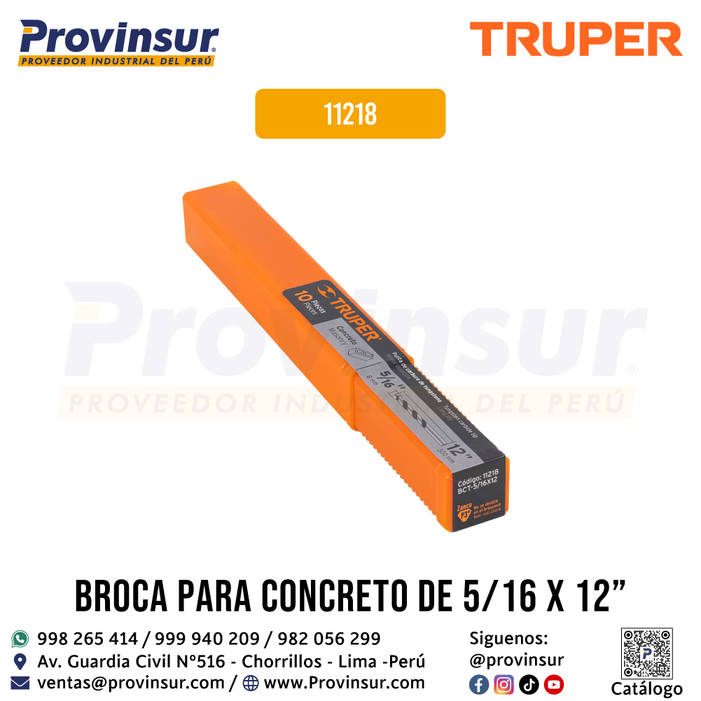 Broca para Concreto de 5/16 x 12 Pulgadas 11218 Truper 4 Broca para concreto de 5/16 x 12 pulgadas 11218 Truper