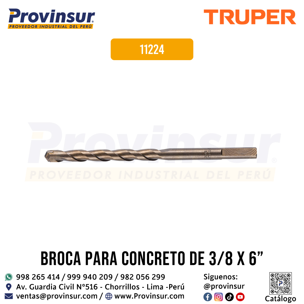 Broca para Concreto de 3/8 x 6 Pulgadas 11224 Truper 1 Broca para concreto de 3/8 x 6 pulgadas 11224 Truper