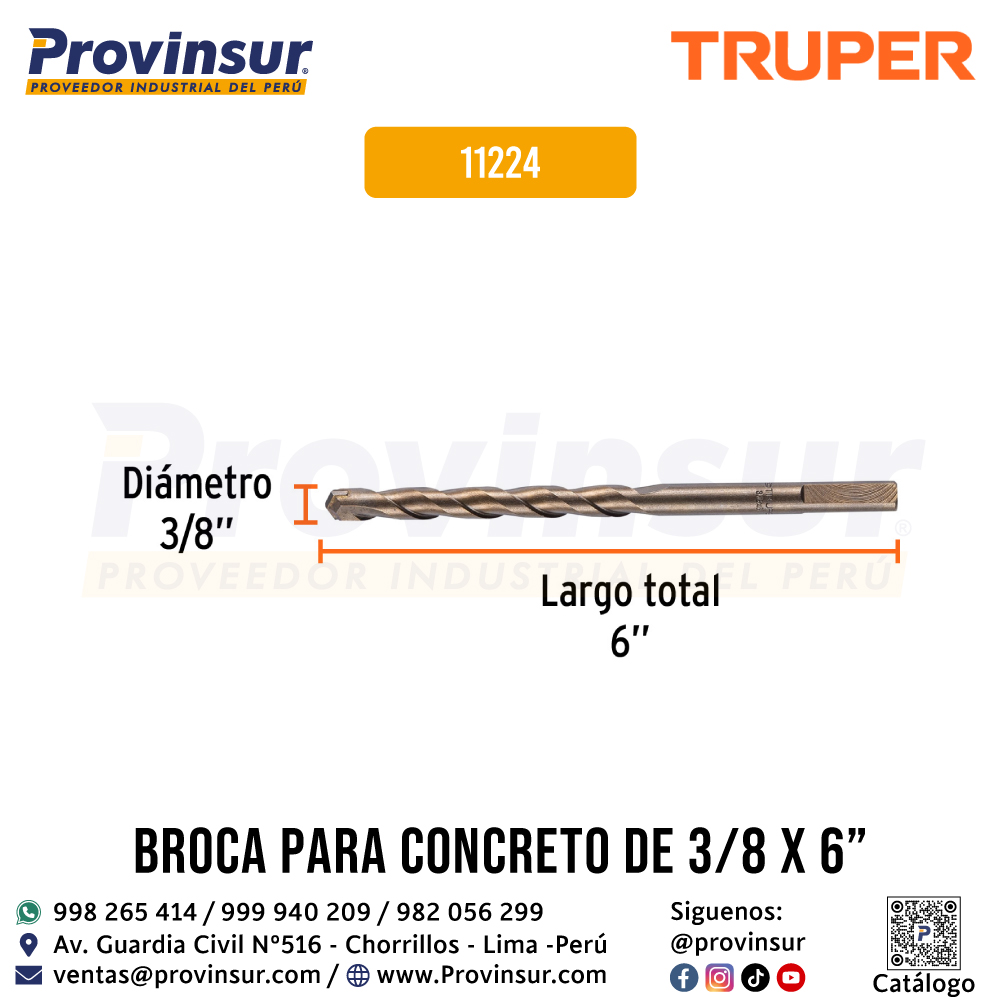 Broca para Concreto de 3/8 x 6 Pulgadas 11224 Truper 3 Broca para concreto de 3/8 x 6 pulgadas 11224 Truper