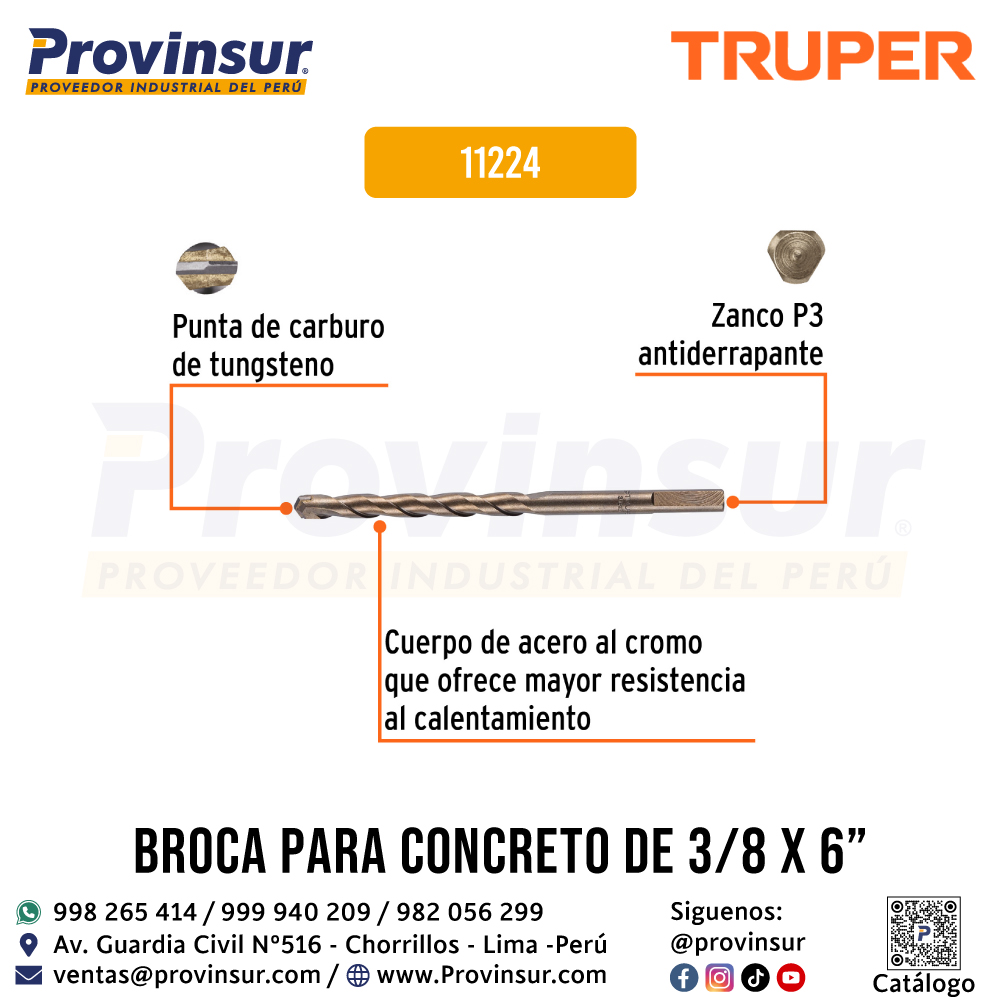 Broca para Concreto de 3/8 x 6 Pulgadas 11224 Truper 2 Broca para concreto de 3/8 x 6 pulgadas 11224 Truper