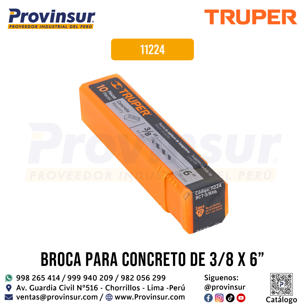 Broca para Concreto de 3/8 x 6 Pulgadas 11224 Truper 4 Broca para concreto de 3/8 x 6 pulgadas 11224 Truper