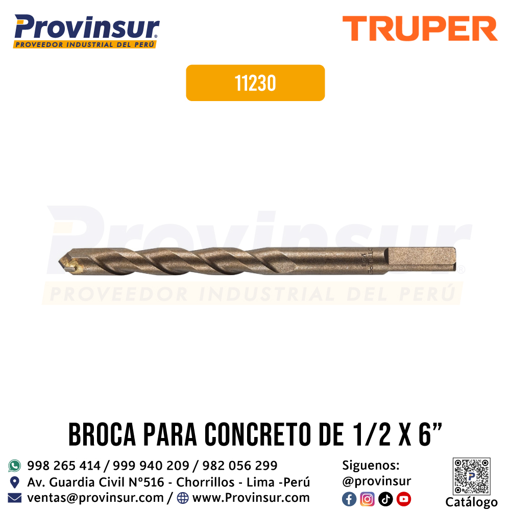 Broca para Concreto de 1/2 x 6 Pulgadas 11230 Truper 1 Broca para concreto de 1/2 x 6 pulgadas 11230 Truper