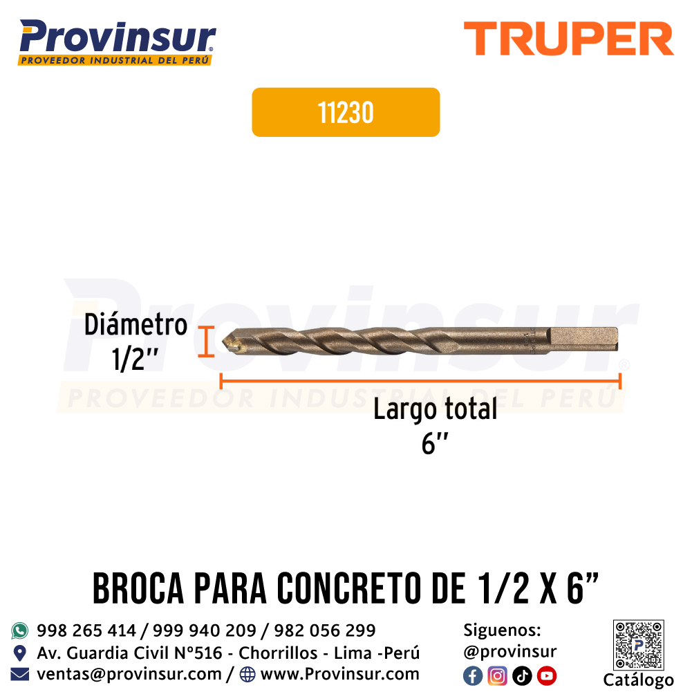 Broca para Concreto de 1/2 x 6 Pulgadas 11230 Truper 3 Broca para concreto de 1/2 x 6 pulgadas 11230 Truper