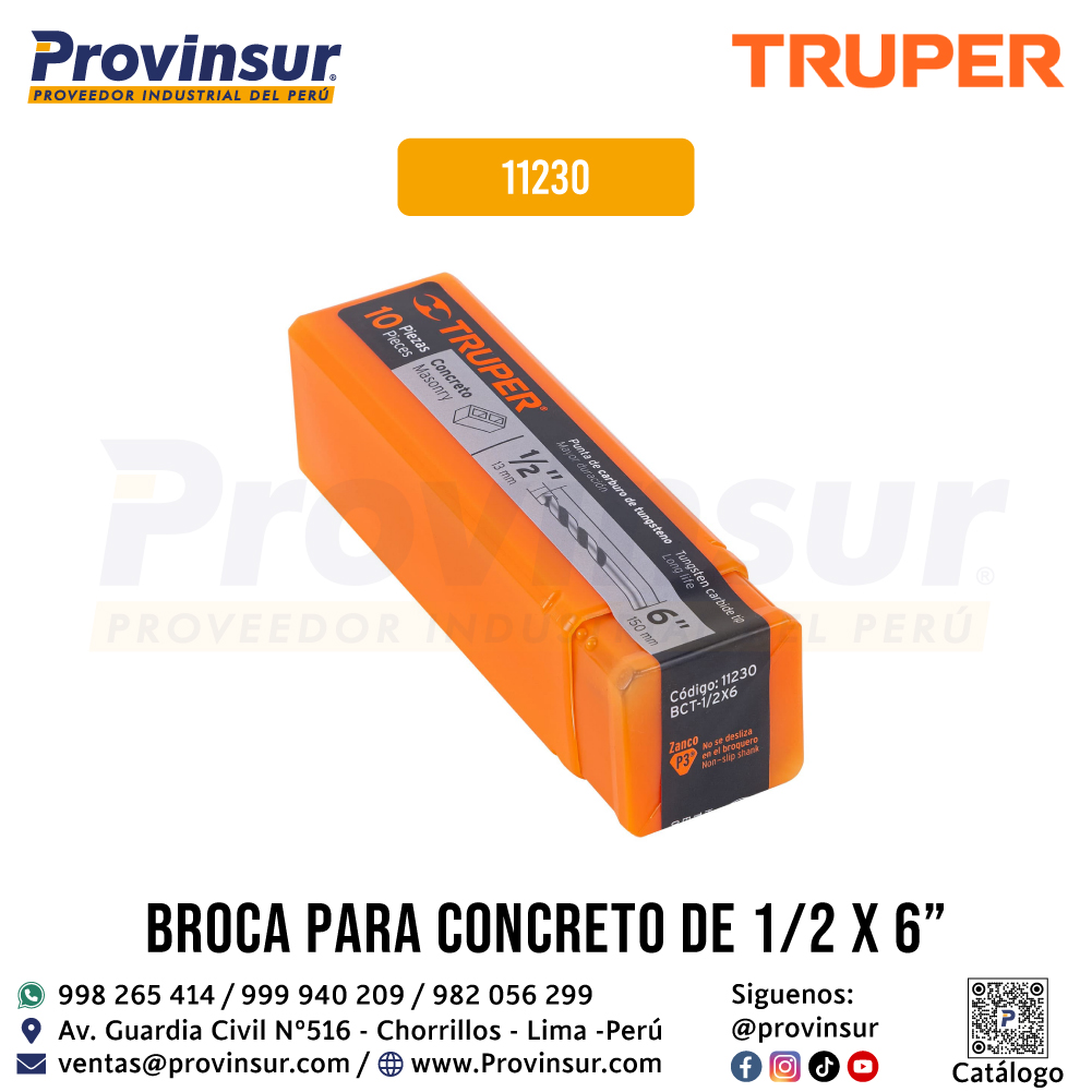Broca para Concreto de 1/2 x 6 Pulgadas 11230 Truper 4 Broca para concreto de 1/2 x 6 pulgadas 11230 Truper