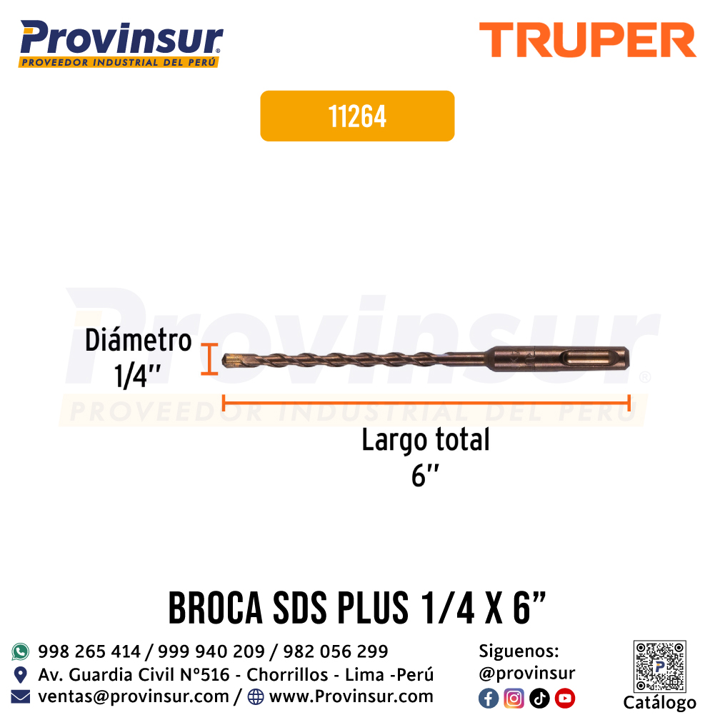 Broca SDS Plus de 1/4 x 6 Pulgadas 11264 Truper 2 Broca SDS Plus de 1/4 x 6 pulgadas 11264 Truper