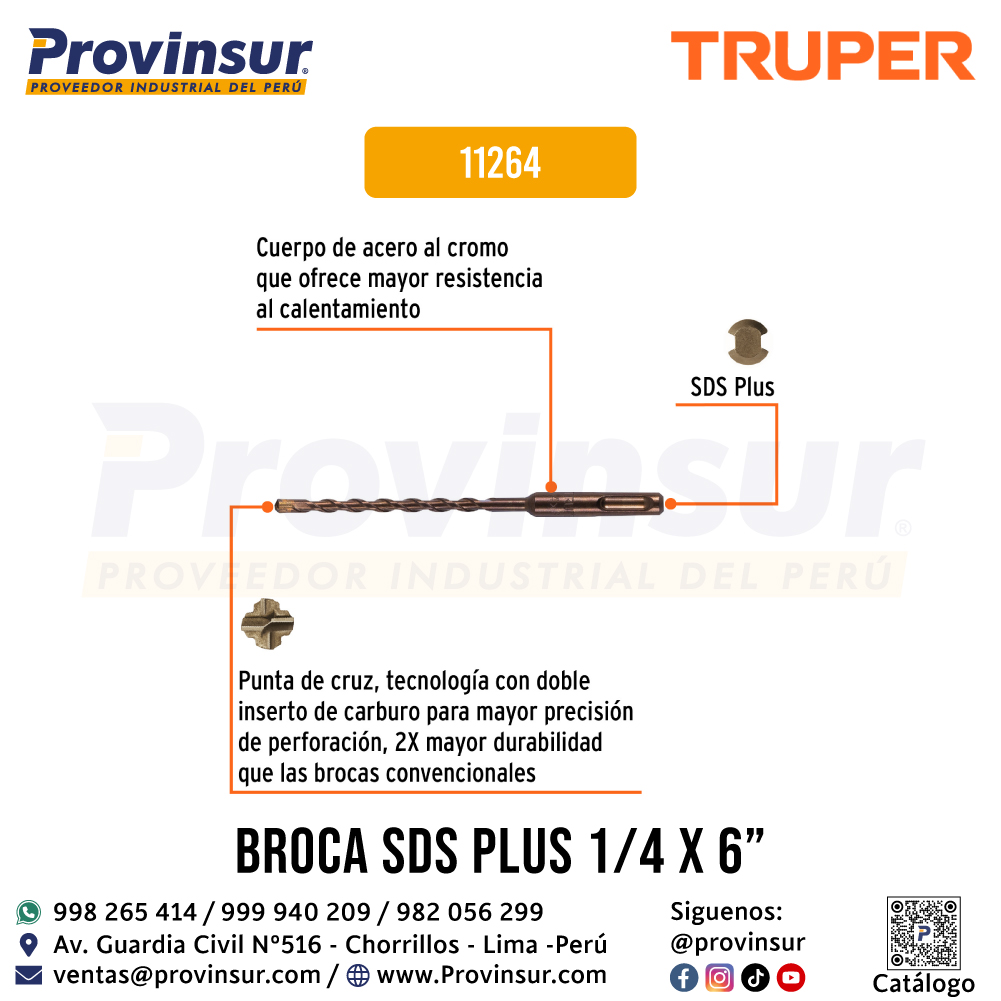 Broca SDS Plus de 1/4 x 6 Pulgadas 11264 Truper 3 Broca SDS Plus de 1/4 x 6 pulgadas 11264 Truper