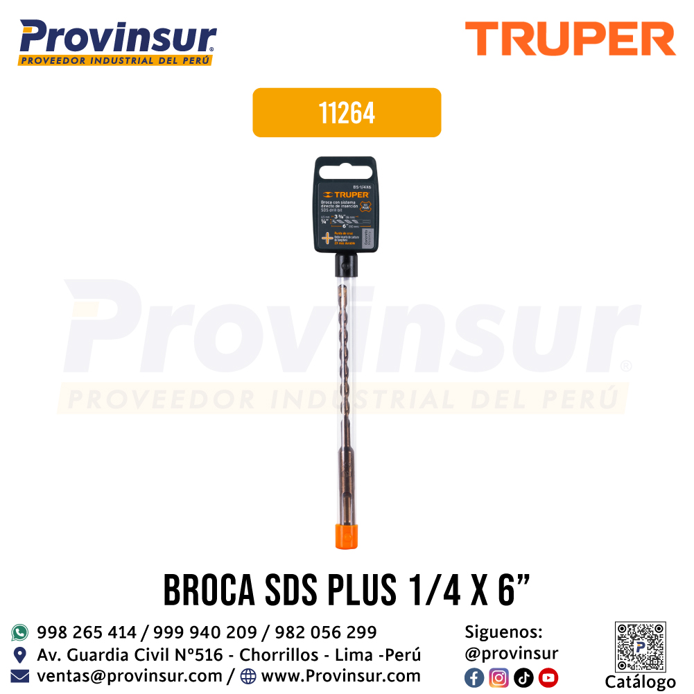 Broca SDS Plus de 1/4 x 6 Pulgadas 11264 Truper 4 Broca SDS Plus de 1/4 x 6 pulgadas 11264 Truper