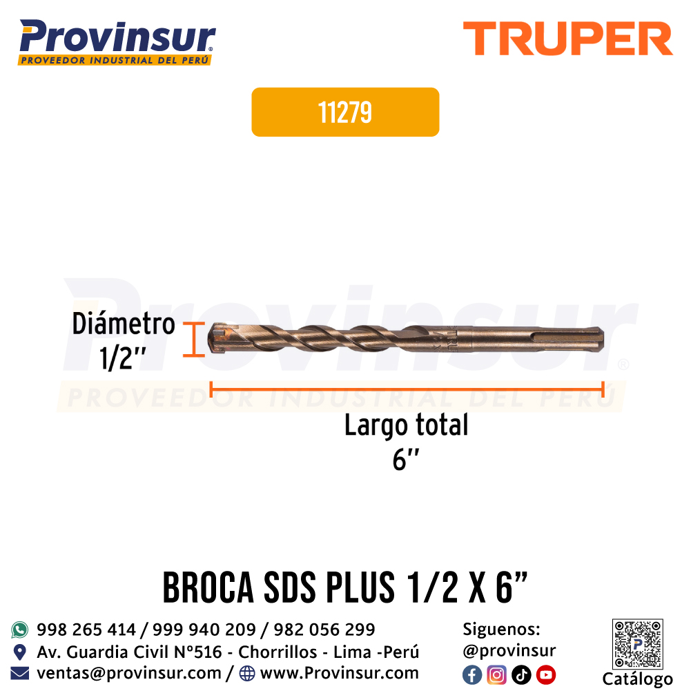 Broca SDS Plus de 1/2 x 6 Pulgadas 11279 Truper 2 Broca SDS Plus de 1/2 x 6 pulgadas 11279 Truper