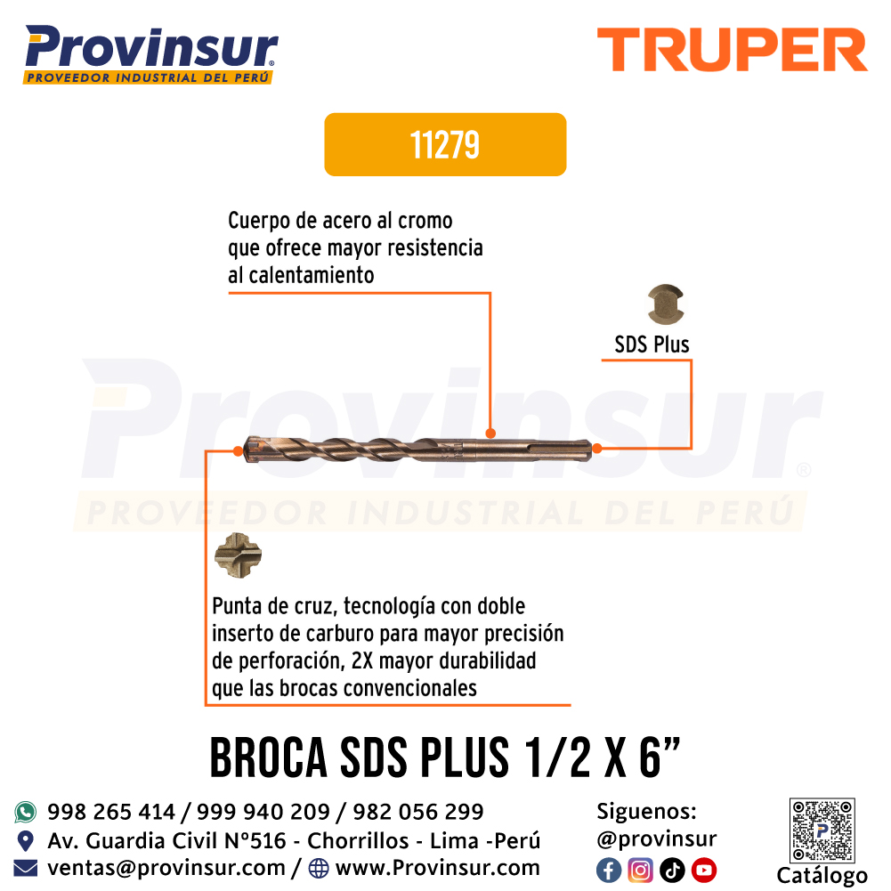 Broca SDS Plus de 1/2 x 6 Pulgadas 11279 Truper 3 Broca SDS Plus de 1/2 x 6 pulgadas 11279 Truper