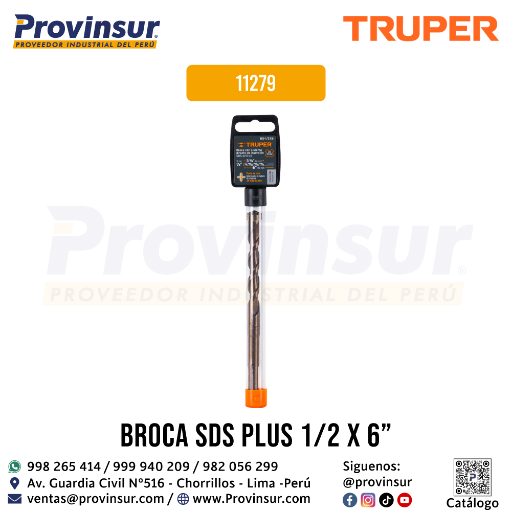 Broca SDS Plus de 1/2 x 6 Pulgadas 11279 Truper 4 Broca SDS Plus de 1/2 x 6 pulgadas 11279 Truper