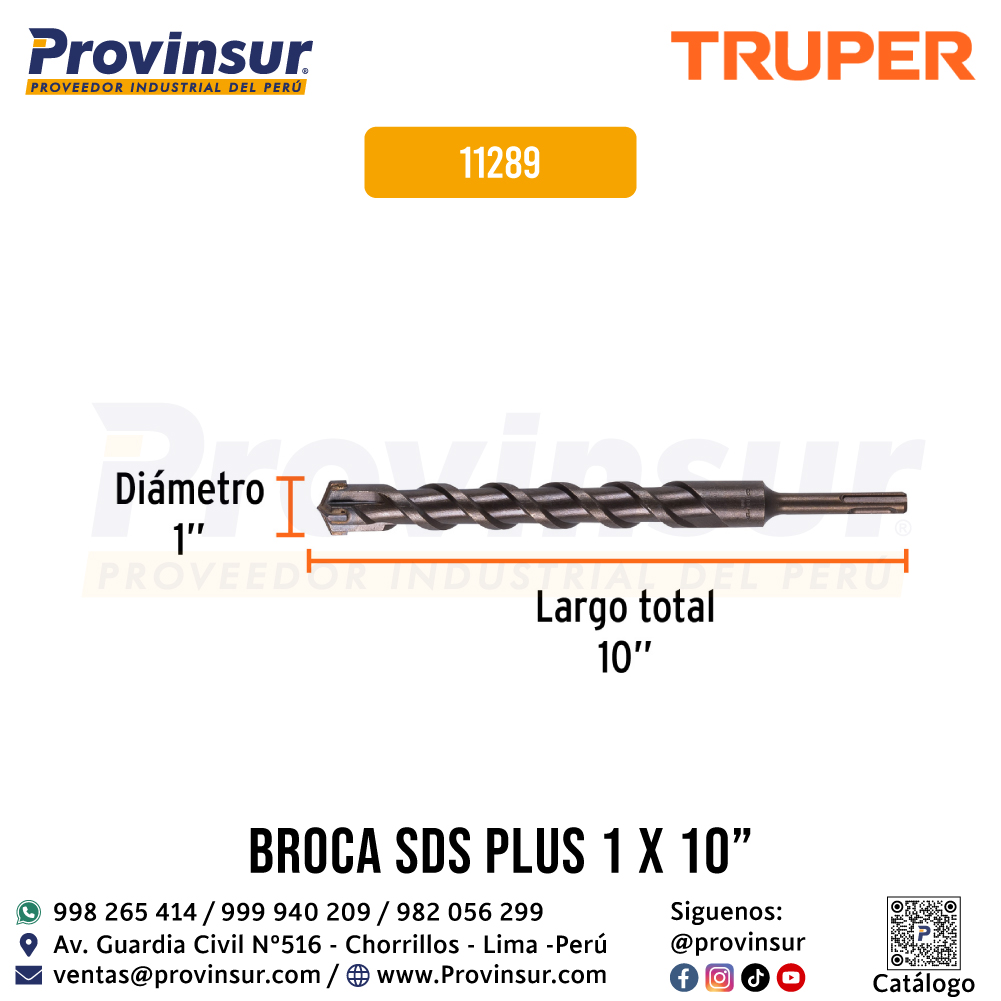 Broca SDS Plus de 1 x 10 Pulgadas 11289 Truper 2 Broca SDS Plus de 1 x 10 pulgadas 11289 Truper