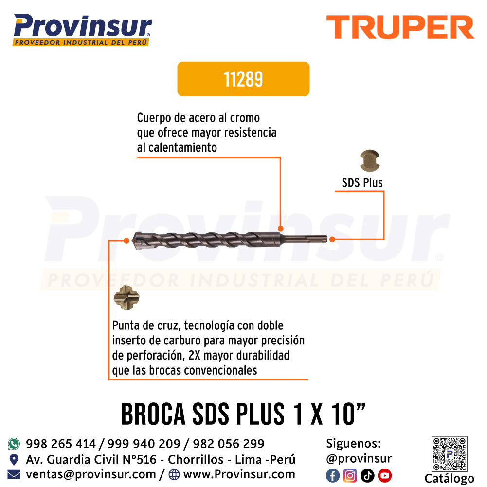 Broca SDS Plus de 1 x 10 Pulgadas 11289 Truper 3 Broca SDS Plus de 1 x 10 pulgadas 11289 Truper