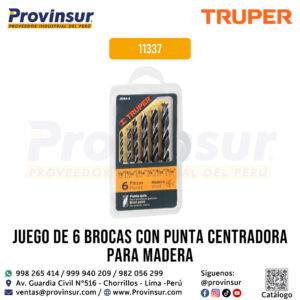Juego de 6 brocas con punta centradora para madera 11337 Truper