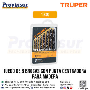 Juego de 8 brocas con punta centradora para madera 11338 Truper