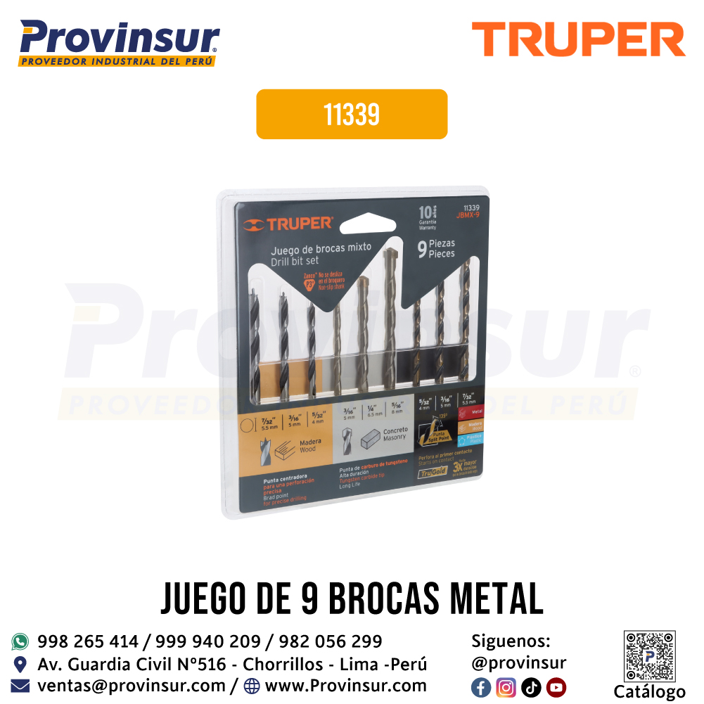Juego 9 de Brocas para Metal-Concreto-Madera 11339 Truper 1 Juego 9 de brocas para metal-concreto-madera 11339 Truper
