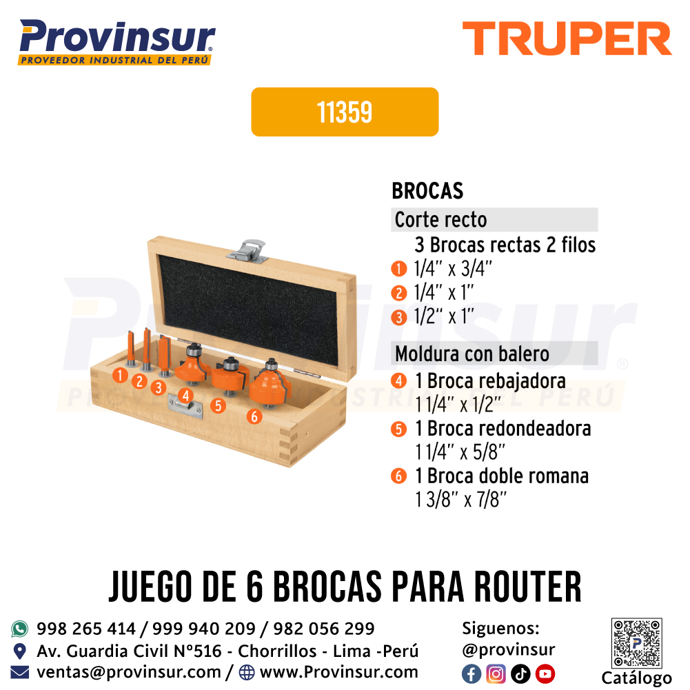 Juego de 6 Brocas para Router 11359 Truper 2 Juego de 6 brocas para router 11359 Truper